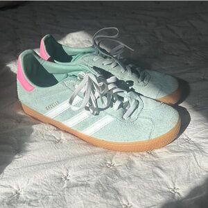 Adidas Pastel Green Gazelles with Pink Highlights